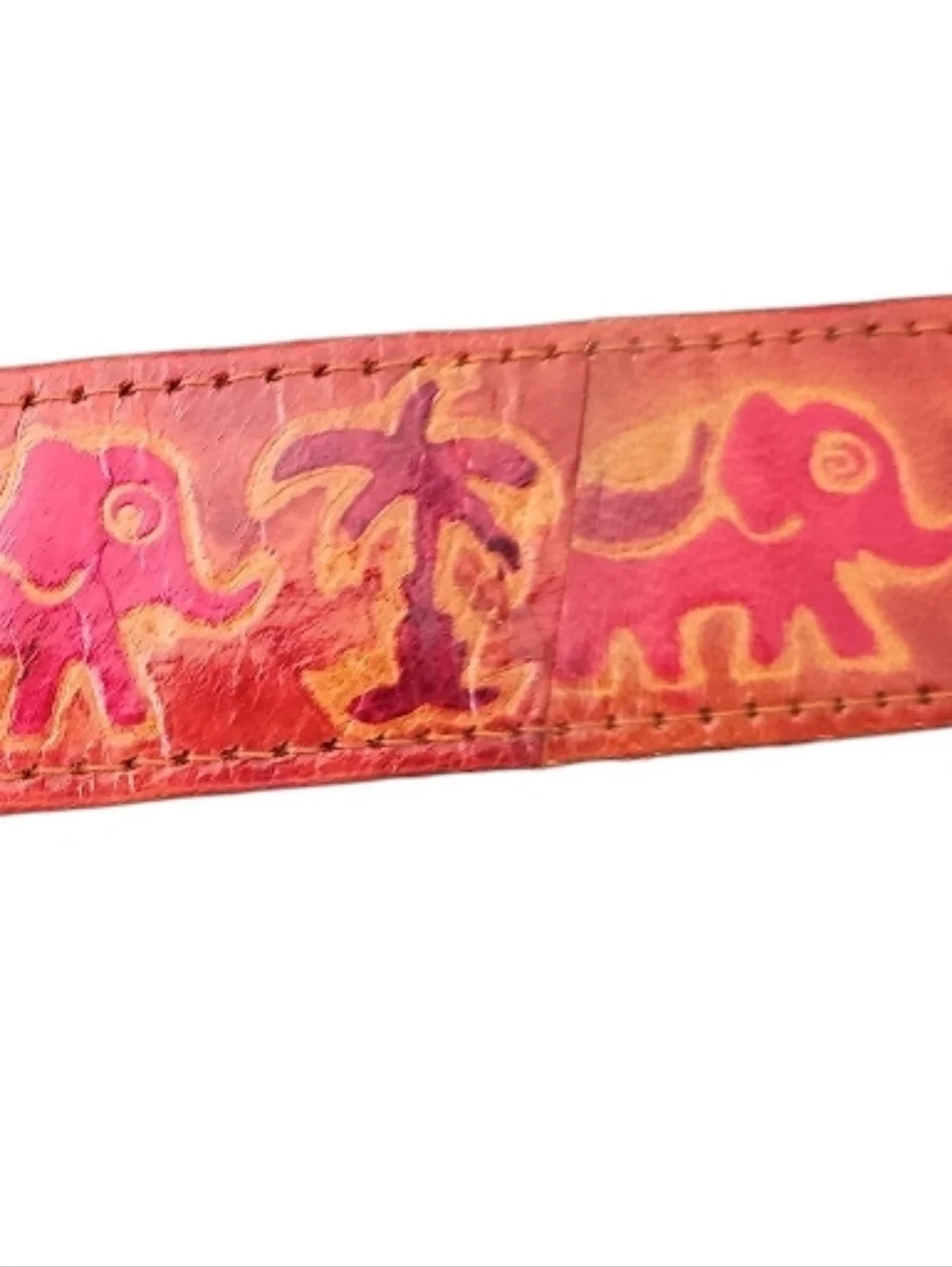 Elephant Print Genuine Leather Belt Small Boho Vintage India Artisan Unique Find